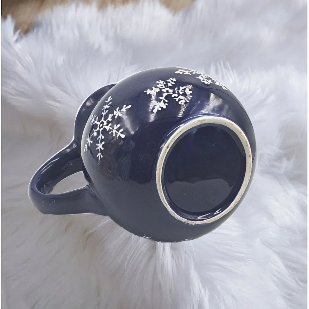 Navy Blue Ceramic Pitcher with White Snow Flakes